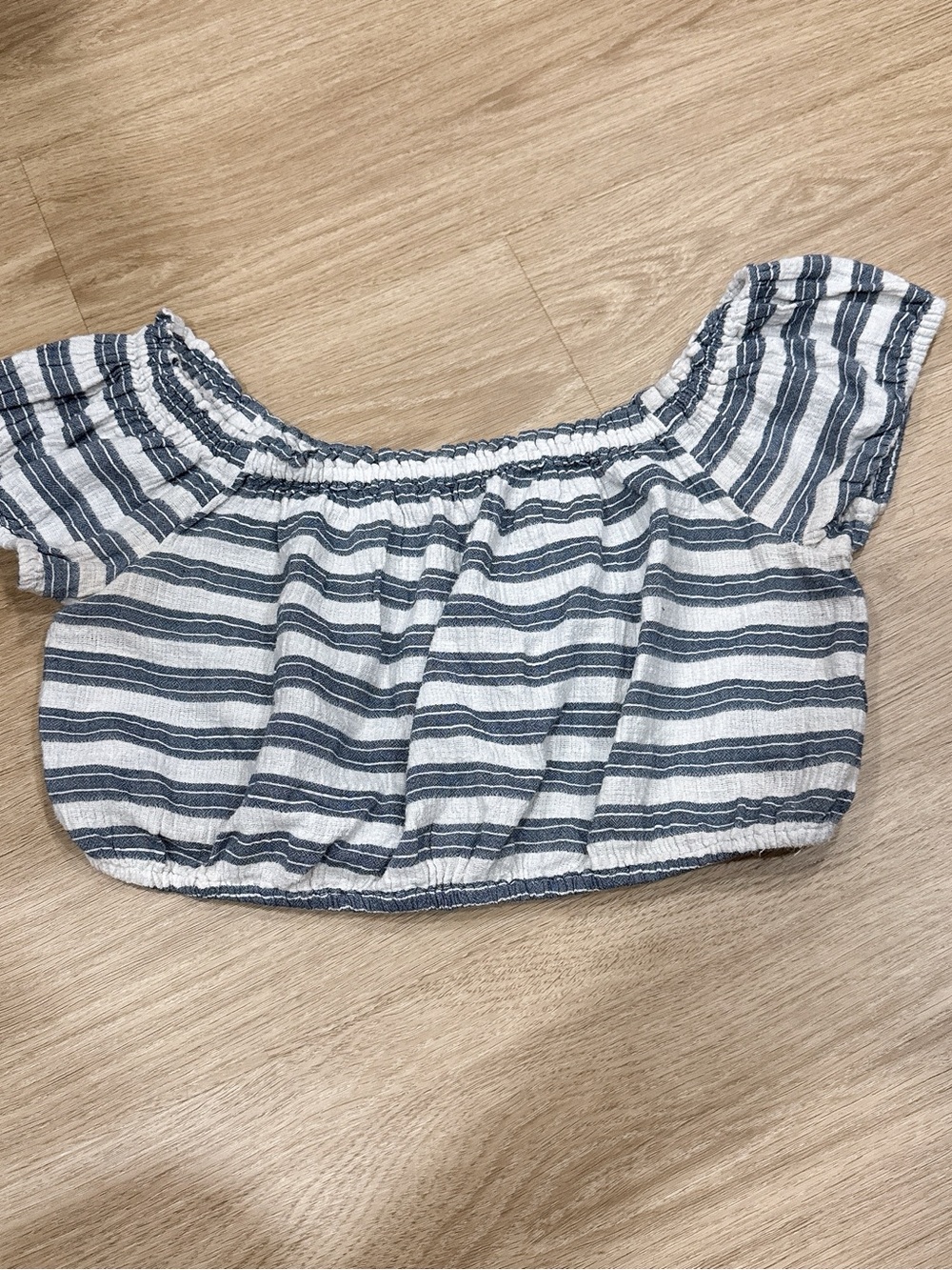aerie Navy and White Striped Off-the-Shoulder Crop Top